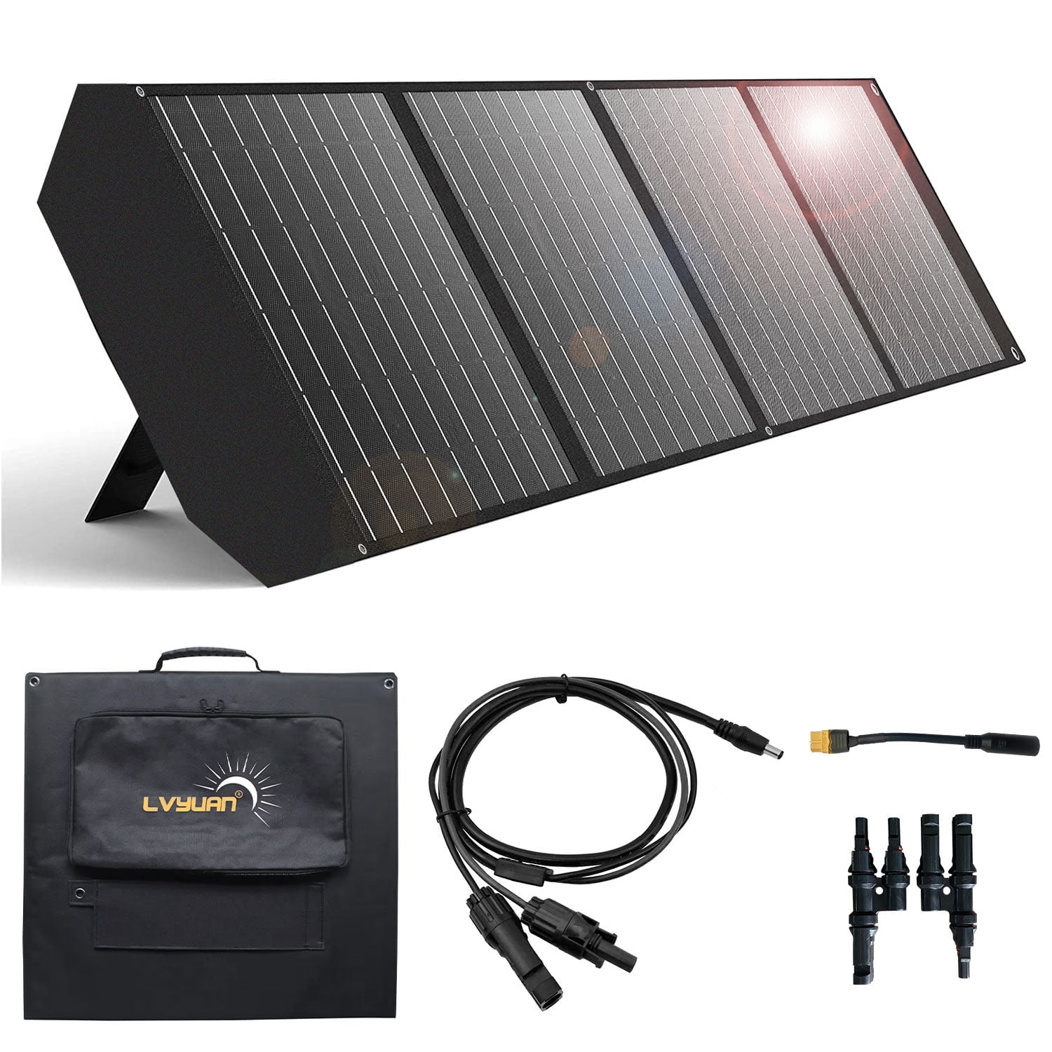 EFFORTWAY 200W Portable Solar Panel Foldable Solar Panel Charger with Adjustable Kickstands Waterproof IP67 for Camping, Home, RV, Boat, Outdoor, Power Station, off Grid System