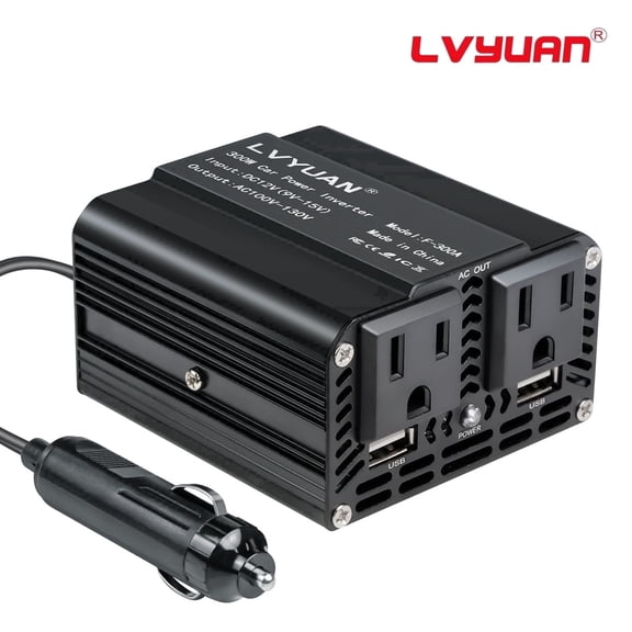 EFFORTWAY 300W Power Inverter 12V DC to 110V AC Car Inverter Converter 2AC Outlets + 2USB Modified Sine Wave Converter for Phone, Laptop on Road Trip, Home, Camping Black