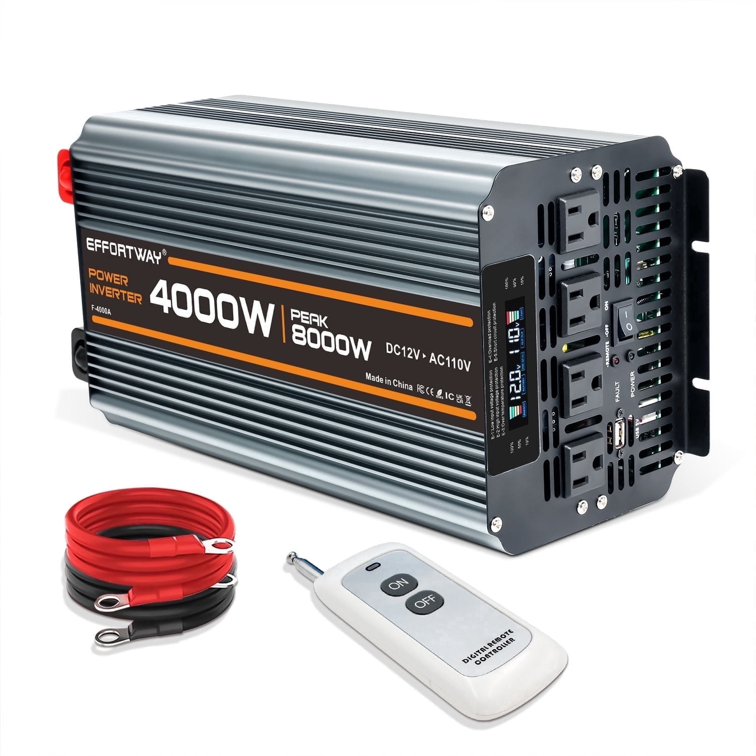 EFFORTWAY 4000W 8000W Power Inverter DC 12V to AC 110V Modified Sine Wave Inverter, LCD Display, Remote Control,4AC 1USB for Vehicles,Outdoor Travel,Home Backup