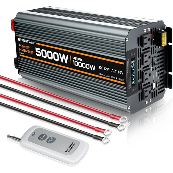 EFFORTWAY 5000W / 10000W Modified Sine Wave Power Inverter DC 12V to AC 110V Car Converter with LCD Display & Remote Control 4AC1 USB for Car, RV, Camping & Home Backup