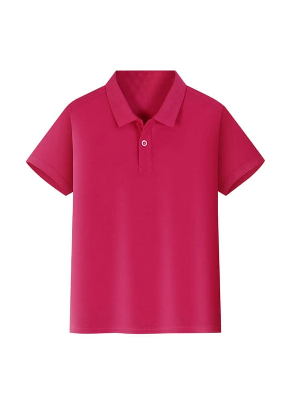EFGYYF Girl Short Sleeve Polo: School Kids Button Up Casual Breathable Tops Hot Pink,10-12 Years