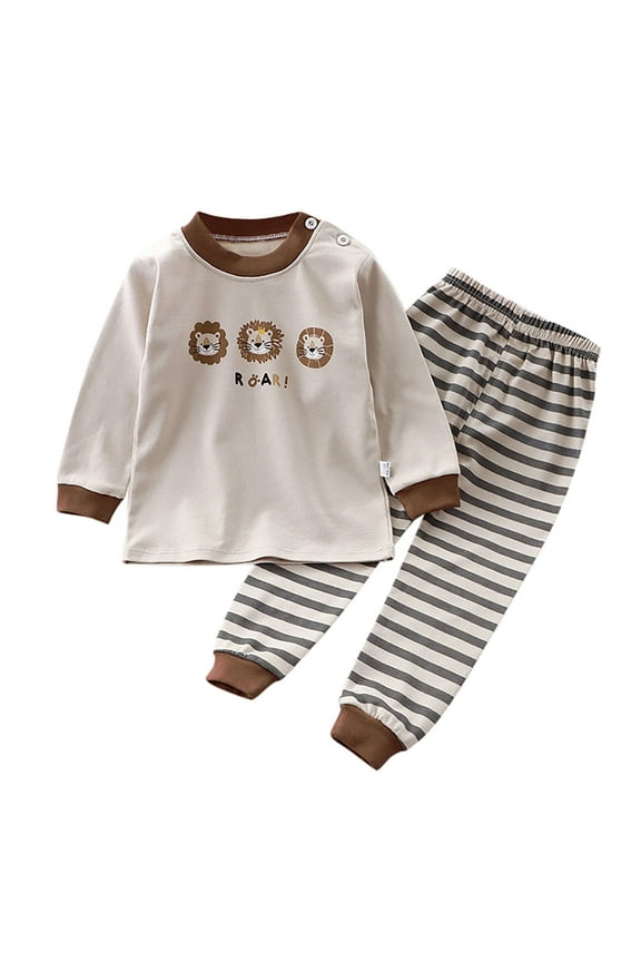 Girls' Sleepwear,Little Boys Girls Pajamas Dinosaur Animals Cotton 2 Piece Train Toddler Kids Cartoon Sleepwear Fall Clothes Set Girls Pajamas Khaki,3-4 Years