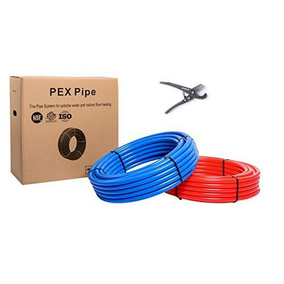 EFIELD 1/2 inch 2 x100 ft Pex-b Pipe/Tubing (NSF Certified) Blue & Red 200 ft Length for Potable Water, for Hot/Cold Water, Plumbing Applications with Free Cutter