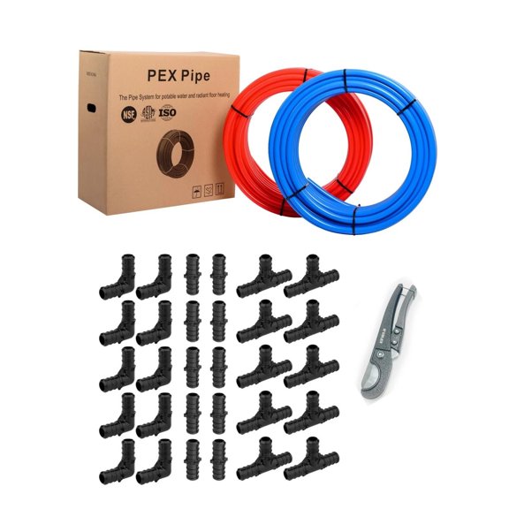 EFIELD 2 Rolls 1/2"x100ft (200ft) PEX Pipe, 30 1/2" Poly Crimp Fittings,Cutter