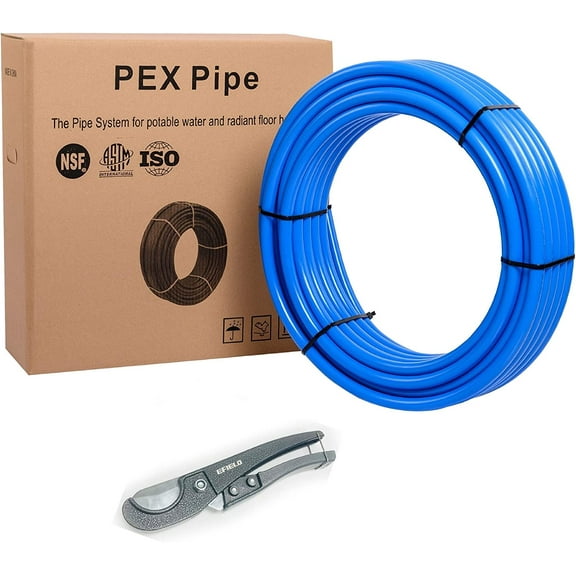 EFIELD 3/4 Inch 100 ft Pex-B Piping Blue Color, NSF Certified For Potable Water, Hot/Cold Water With Pipe Cutter - Non-Oxygen Barrier Piping (3/4" 100 ft, Blue),(A-3)