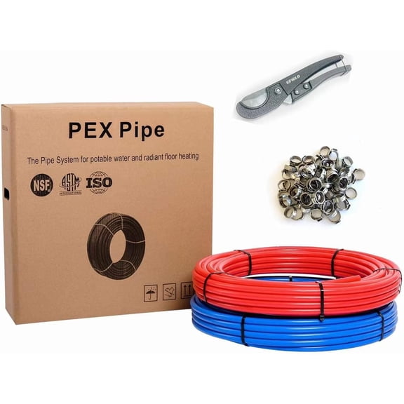 EFIELD Pex-b Pipe/Tubing, Blue & Red 1/2 inch 2 x100 ft (200 ft) Length,100 Pcs 1/2" Cinch Clamps, Pipe Cutter,(AB-2)