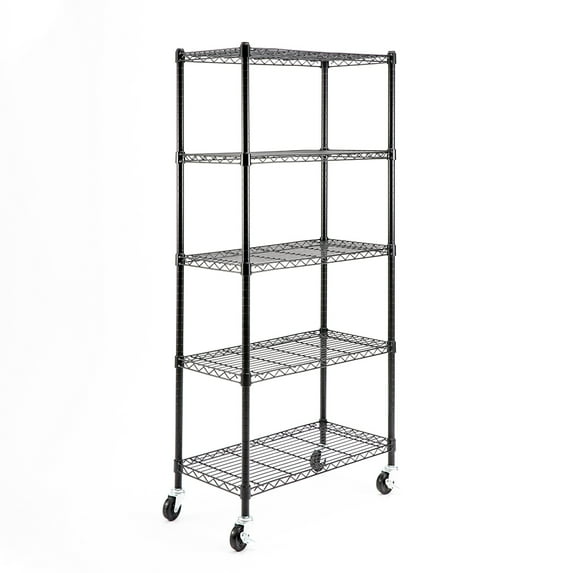 EFINE 5-Shelf Shelving Units and Storage on 3'' Wheels, Adjustable Heavy Duty Carbon Steel Wire Shelving Unit for Garage, Kitchen, Office (30L x 14W x 63.7H)