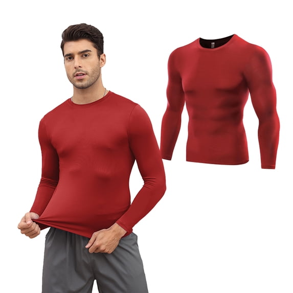 EFINNY 2 Pack Men's Quick Dry Sports Shirt Long Sleeve Athletic Compression Sports Tops Under Base Layer Tights T-Shirt,US Size M