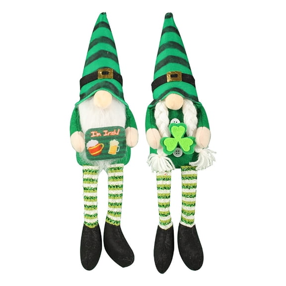 EFINNY 2 Pack St.Patrick's Day Gnome Plush Doll Green Irish Leprechaun Handmade Elf Decorations Scandinavian Swedish Tomte Nisse Shamrock Gnome for Dwarf Gift Household Ornament Home Decorations