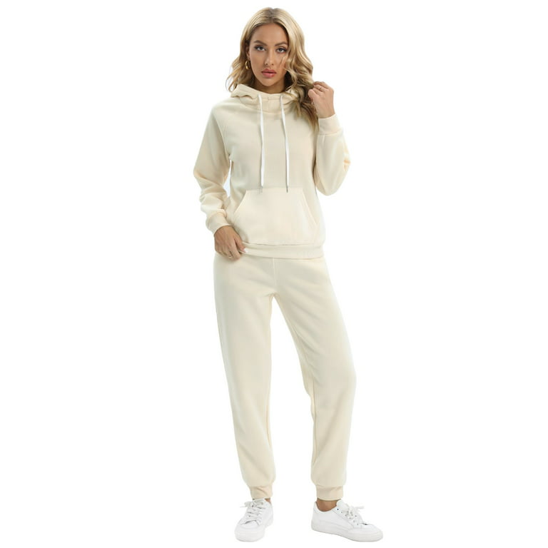 White Sweatsuit Set, Workout Pants, Women Hoodie, Sport Outfit