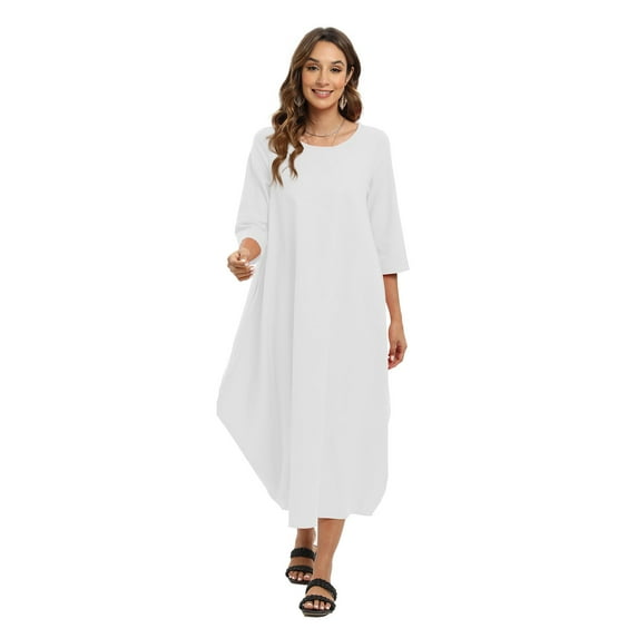 EFINNY (2023 Upgrade) Women S-Plus Size Causal Soild Kaftan Maxi Dress Long Shirt Dress