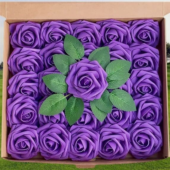 EFINNY 25Pcs Artificial Flowers Rose Realistic Looking Foam Fake Rose with Stem Flowers Gift Box for DIY Wedding Bouquets Party Home Flower Arrangement Decor Valentine's Day Mother's Day Birthday
