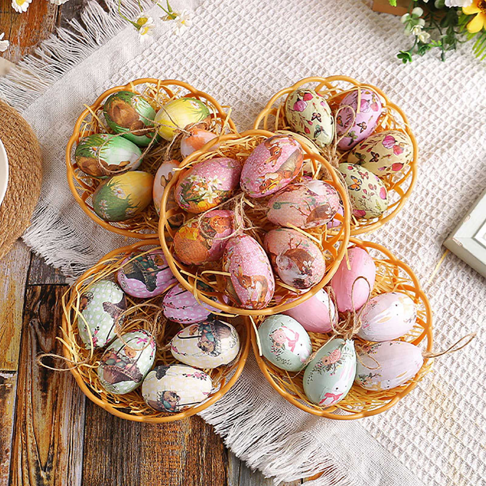 EFINNY 6Pcs Easter Eggs Decorations Hanging Ornaments Colorful for Easter Basket Tree Decor Party Favors Supplies Home