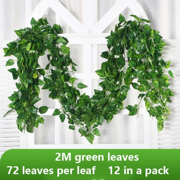 EFINNY Artificial Ivy Green Leaves Vines Grape Watermelon Leaf Vine Decoration Leaf Pipe Ceiling Decor Garden Wall Decoration,,2 Meters Long with 72 Leaves,12 in a Pack