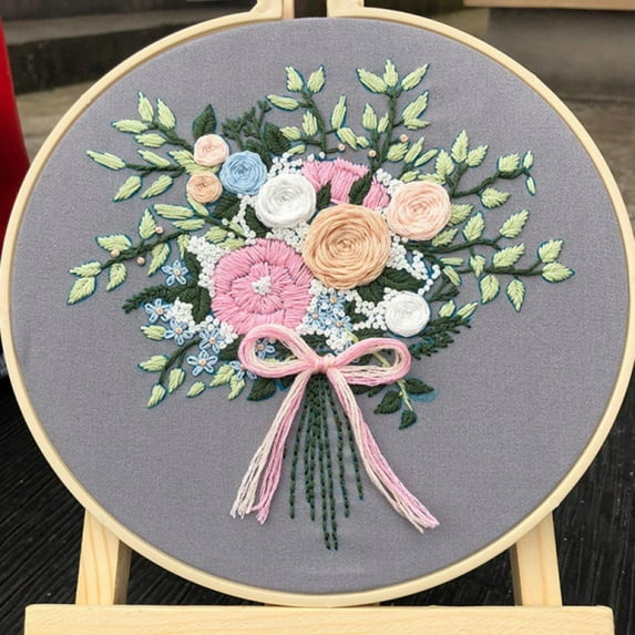 Norbi Embroidery Starters Kit with Pattern for Beginners Adults, Full Range of Stamped Cross Stitch Kit Set with Embroidery Hoop Cloth Thread Needlepoint Kit Floral Series