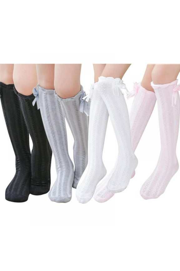 Fade Resistant Cotton Knee-High Socks For Girls 4 Pack