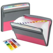 EFINNY File Folders Accordion 13 Pocket Expanding Zipper Closure Letter A4, Pink