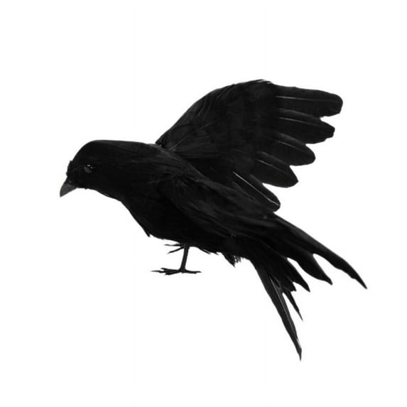 EFINNY Halloween Black Plastic Feathered Raven Crow Bird Decoration