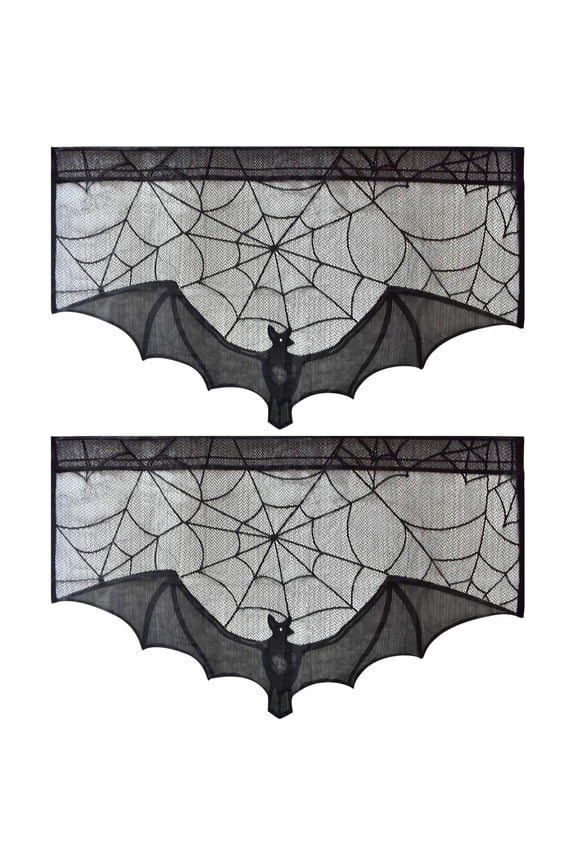 Halloween Lace Bat Window Curtain - Black Fireplace Mantles Scarf, Door Curtain and for Halloween Home Party Decorations, Halloween Party Supplies (1PC)