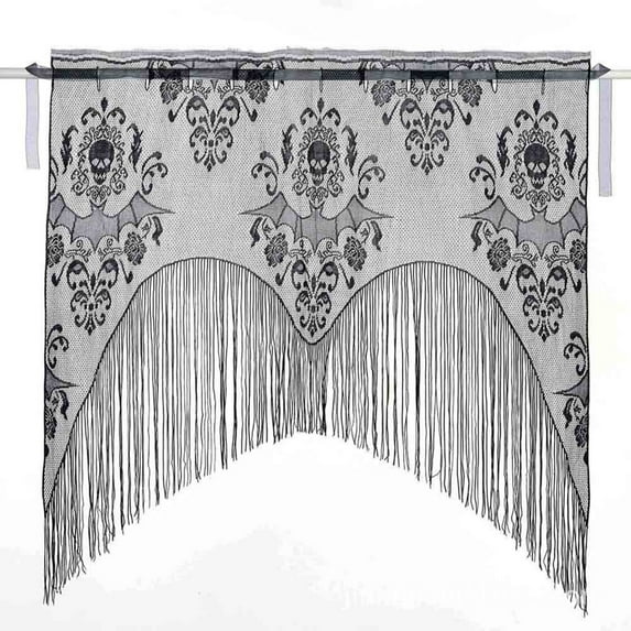 EFINNY Halloween Lace Skull Window Curtain - Black Tassel Door Curtain for Halloween Home Party Decorations, Halloween Party Supplies