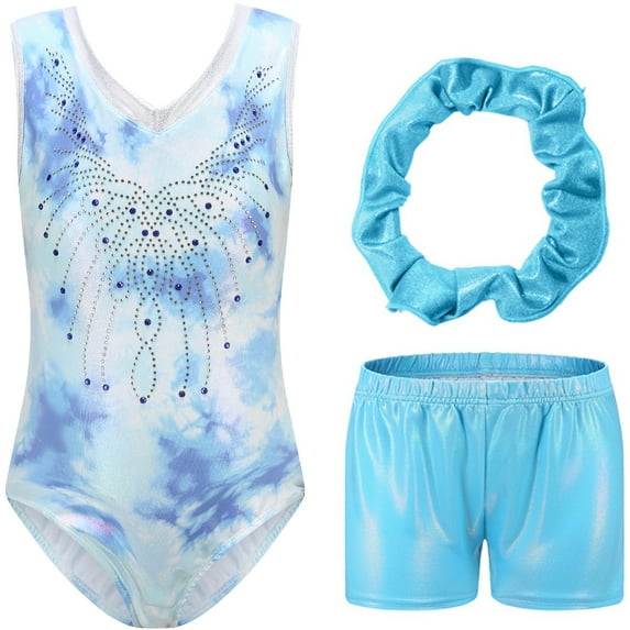 EFINNY Kids Gymnastics Sparkly Leotards Ballet Dancewear for Little, Big Girls with Shorts Headband