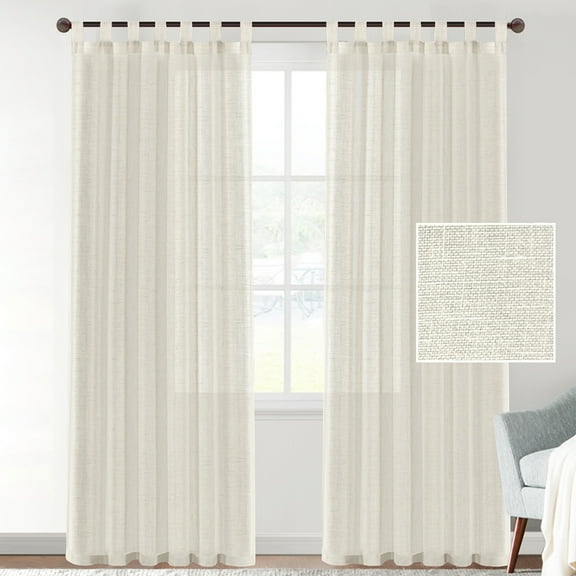 EFINNY Linen Curtains for Bedroom Living Room, Soft Thick Linen Textured Window Drapes Semi Sheer Light Filtering Back Tab Rod Pocket Burlap Look Farmhouse Decor, 1 Panel