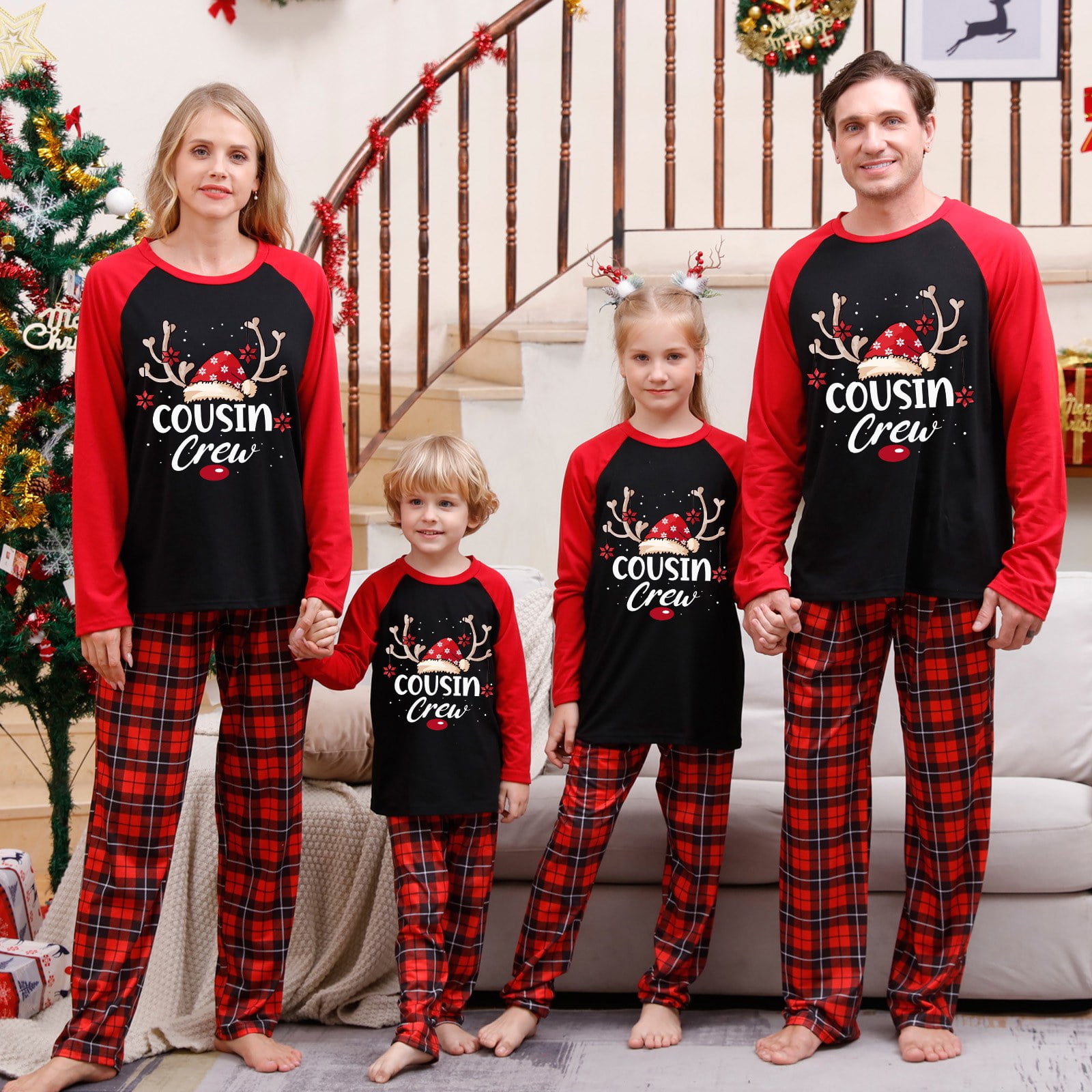 YanHoo Family Christmas Pajamas Matching Sets under 10 dollars Christmas  Pajamas Family Sets PJ's with Letter and Plaid Printed Cute Long Sleeve Tee