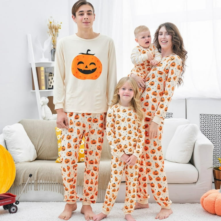 EFINNY Matching Family Halloween Pajamas Sets with Pumpkin Printed Long  Sleeve Sleepwear Parent-Child Outfit for Women Mom 