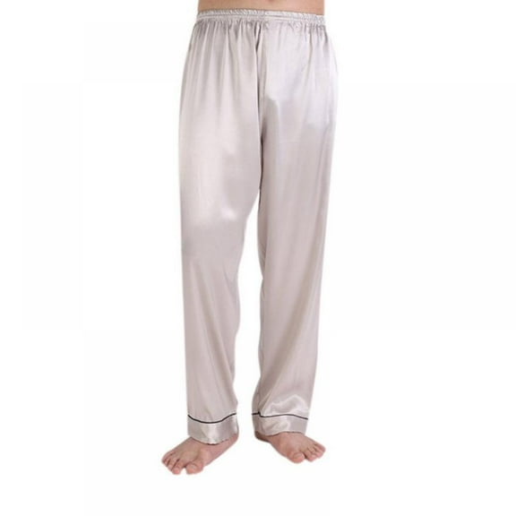 EFINNY Men's Satin Pajama Pants Soft Sleepwear Straight Leg Pants Elastic Waist Loungewear Long Bottoms Solid Color Nightwear