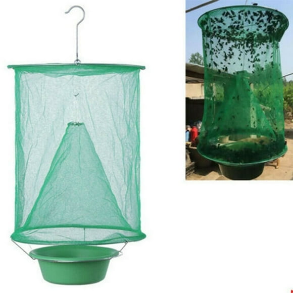 EFINNY Outdoor Folding 1-Door Fly Live Animal Trap Mesh Container with Cage & Pot