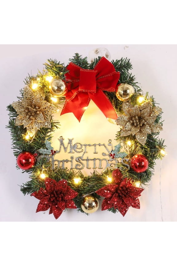 Plastic Decorated Pine Clear Prelit LED Battery Operated Front Door Hanging Wreath, 11.8" (Green)