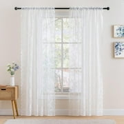 EFINNY Pure White Floral Sheer Lace Curtains Window Drapes for Bedroom, Rod Pocket Rose Knitted Floral Embroidery Tulle Lace Vintage to Light Filtering Airy 1 Panel