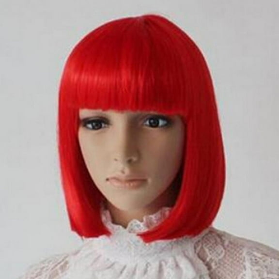 EFINNY Red Short Straight Hair Wig, Flapper Cosplay Costume Bob Wig, with Adjustable Fit for Women