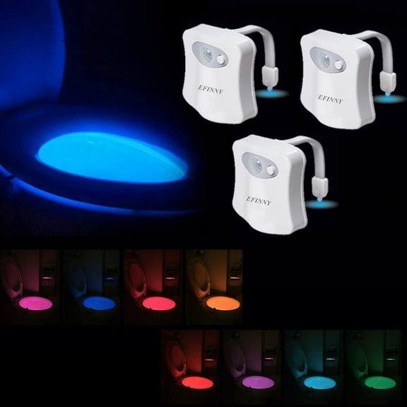 EFINNY Toilet Night Light 3 Pack Motion Activated LED Light 8 Colors Changing Toilet Bowl Illuminate Nightlight for Bathroom Battery Not Included Perfect Decorating Combination with Faucet Light