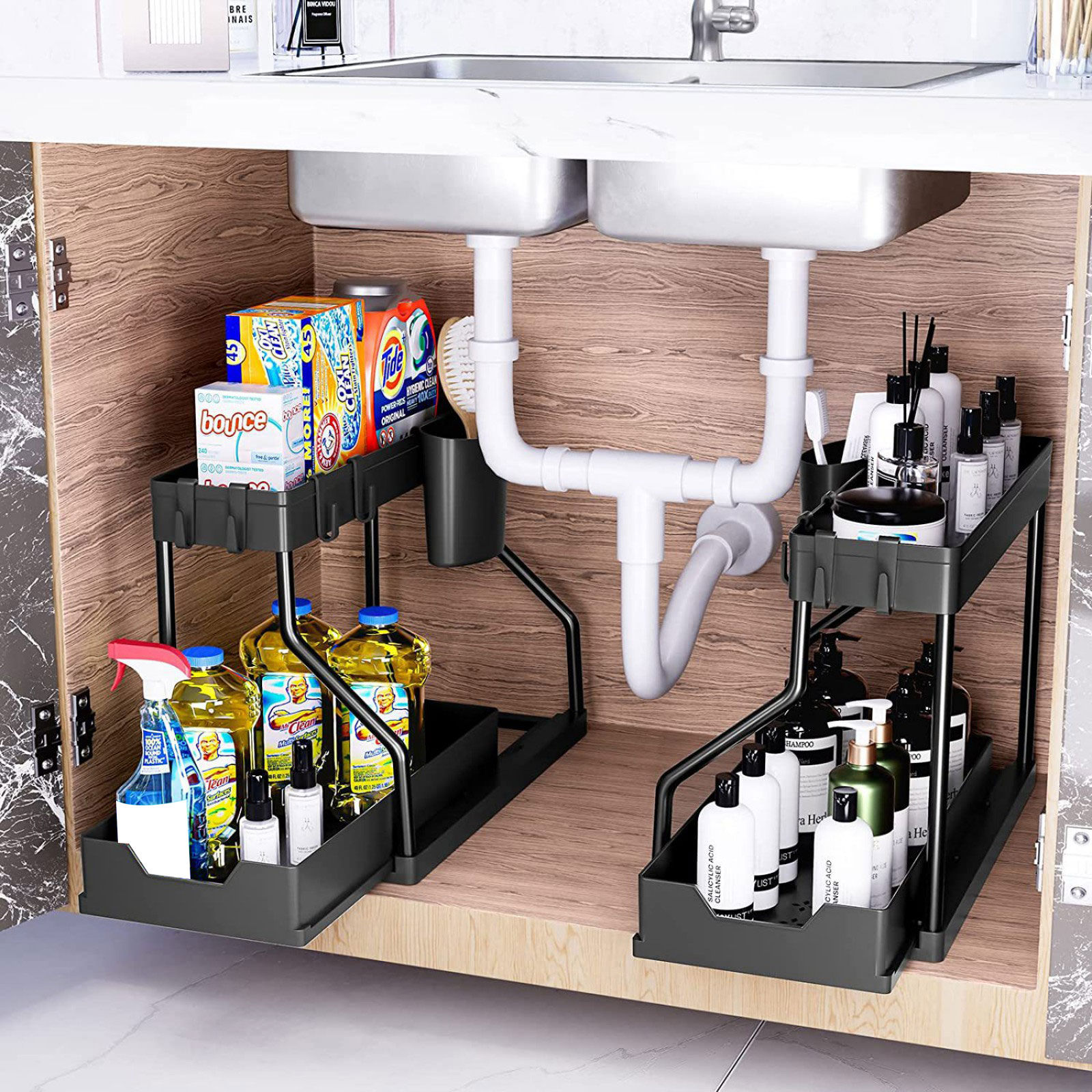 EFINNY Under Sink Organizers and Storage, Sliding Under Bathroom ...
