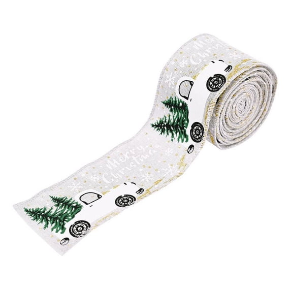 EFINNY Vintage Truck White Linen Christmas Tree Crafts Floral Wired Burlap Ribbon, 196.85" x 1.97"