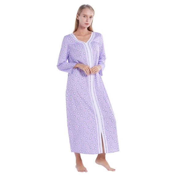 EFINNY Women Floral Long Pajamas Robes Thin Style Lightweight Full Length Homewear Sleepwear for Spring Summer,without Zipper
