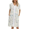 thumbnail image 1 of EFINNY Women Floral Short Sleeve Pajamas Robes Thin Lightweight Homewear Sleepwear with Pockets S-2XL, 1 of 8