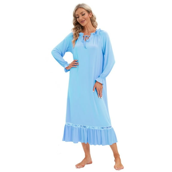 EFINNY Women Long Nightgowns Victorian Sleepwear Soft Long Sleeve Pajama Dress Vintage Loungewear