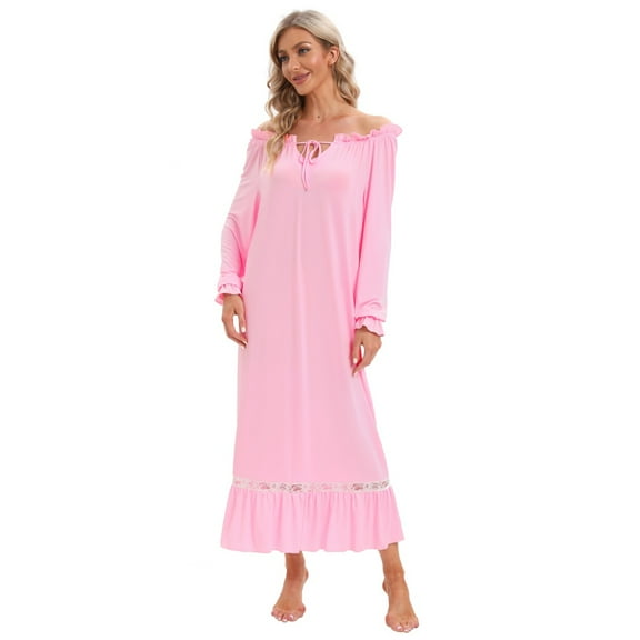 EFINNY Women Long Nightgowns Victorian Sleepwear Soft Long Sleeve Pajama Dress Vintage Loungewear