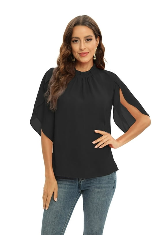 Women OL Chiffon Tops Business Office Work Dress Casual Short Sleeve Shirt Blouse