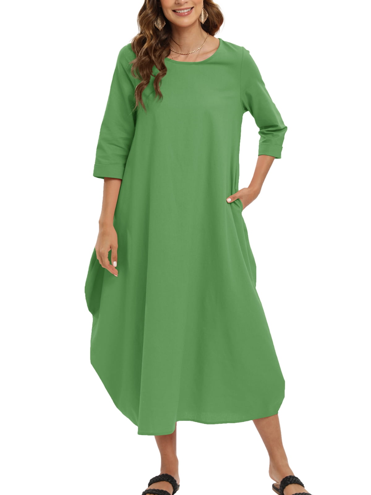 EFINNY Women Plus Size Causal Soild Kaftan Maxi Dress Long Shirt Dress  (2023 Upgrade) 