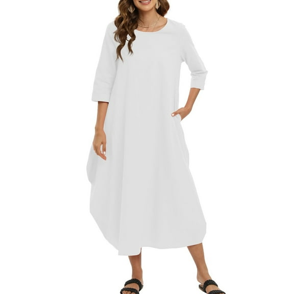 EFINNY Women Plus Size Causal Soild Kaftan Maxi Dress Long Shirt Dress (2024 Upgrade)