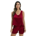 thumbnail image 1 of EFINNY Women's 2Pcs Satin Silk Pajamas Set Sleeveless Top and Shorts Casual Loungewear Set, 1 of 7