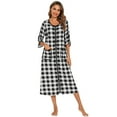 thumbnail image 1 of EFINNY Women's 3/4 Sleeve Housecoat Cotton Loose Zipper Front Nightgowns Plaid Full Length Robes Loungewear with Pockets S-XXL, 1 of 7