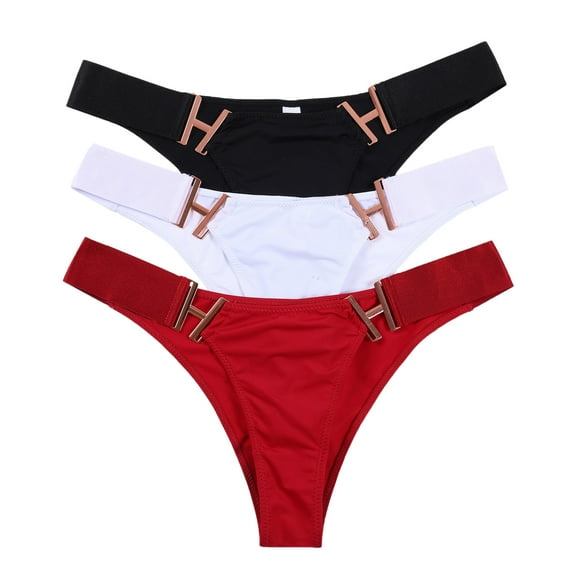 EFINNY Women's 3PCS Triangle Pants G-string Underpants Metal Character Low Waist Half Wrapped Hip Underwear
