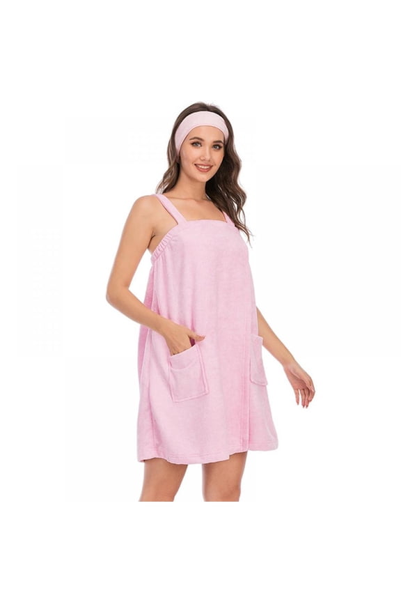 Women's Bathrobe Bath Skirt Shower Wrap Towel Dress with Magic Straps Adjustable Closure Lightweight Knee Length Body Wraps with Pockets and Hairband,S-XL