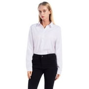 EFINNY Women's Button Down Shirts Long Sleeve Regular Fit Work Office Blouse,S M L XXL 3XL 4XL 5XL (Plus Size),White Dress Shirts for Women Ladies