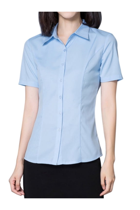 Women's Button Down Shirts Short Sleeve Regular Fit Work Office Blouse,S M L XXL 3XL 4XL 5XL (Plus Size),Blue Dress Shirts for Women Ladies