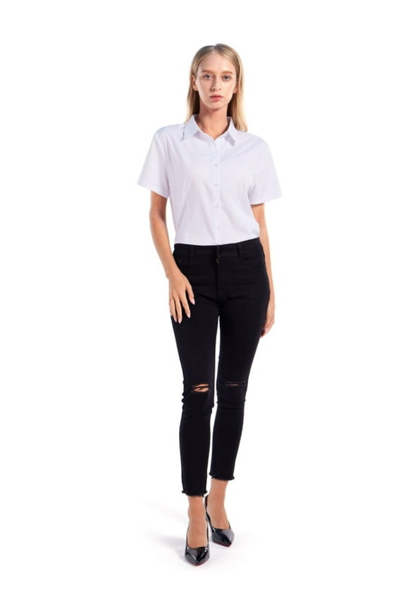 Women's Button Down Shirts Short Sleeve Regular Fit Work Office Blouse,S M L XXL 3XL 4XL 5XL (Plus Size),White Dress Shirts for Women Ladies